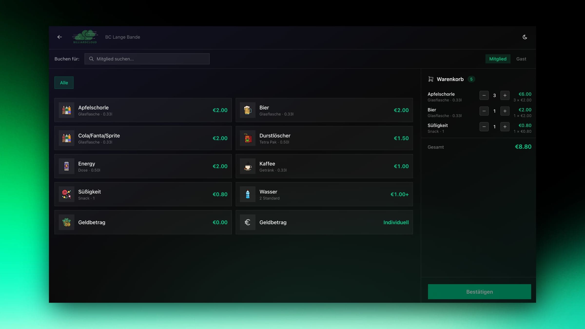 Consumption tracking at the POS terminal with cart and member billing